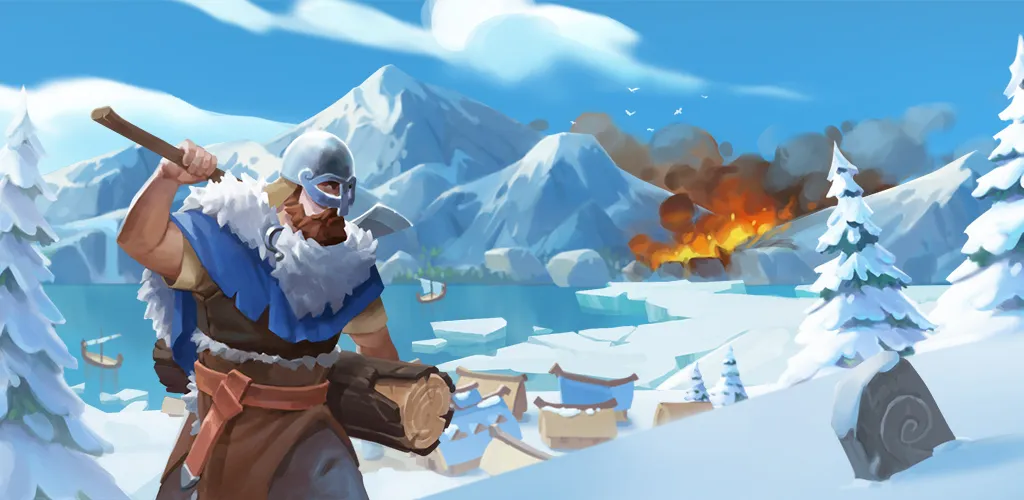 Vinland Tales: Viking Survival key art — a Viking warrior in a snowy fjord